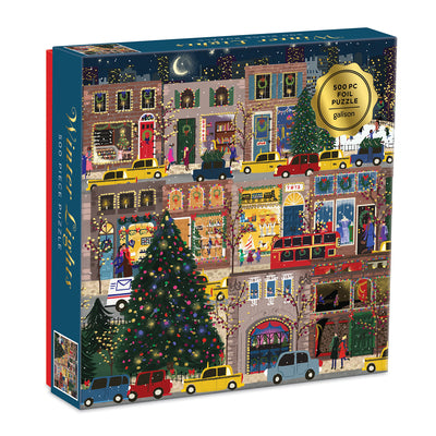 Galison Winter Lights Foil Puzzle 500 Pieces  Holiday Jigsaw Puzzle Featuring Festive City Scene by Joy Laforme  Thick, Sturdy Pieces Challenging Family Activity Great Gift Idea