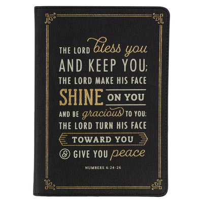 Christian Art Gifts Classic Journal Lord Bless You and Keep You Numbers 6:24-26 Bible Verse Inspirational Scripture Notebook for Men/Women, Black Faux Leather Flexcover, 336 Ruled Pages